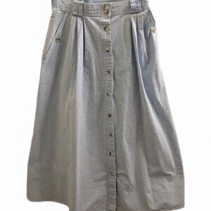 Cabin Creek Cottagecore Denim Flare Midi Skirt Light Blue Button Pockets Size 12